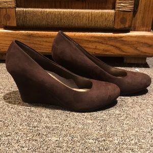 Brown suede wedges